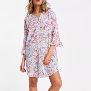 Lauren by Ralph Lauren black label night shirt pink paisley print button down